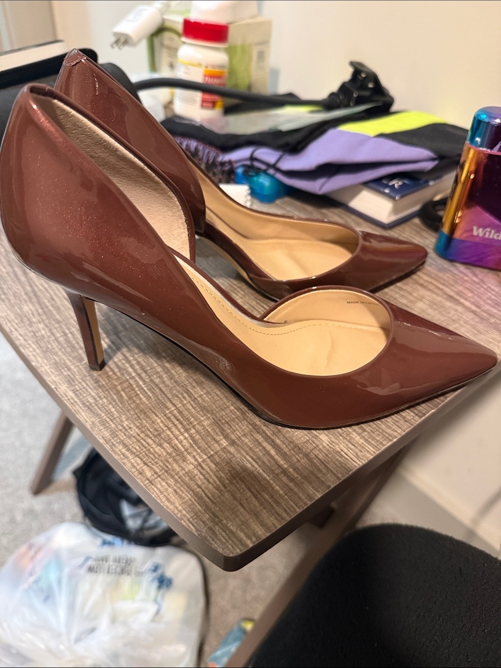 White House Black Market Brown Patent Leather Pointed-Toe Pumps